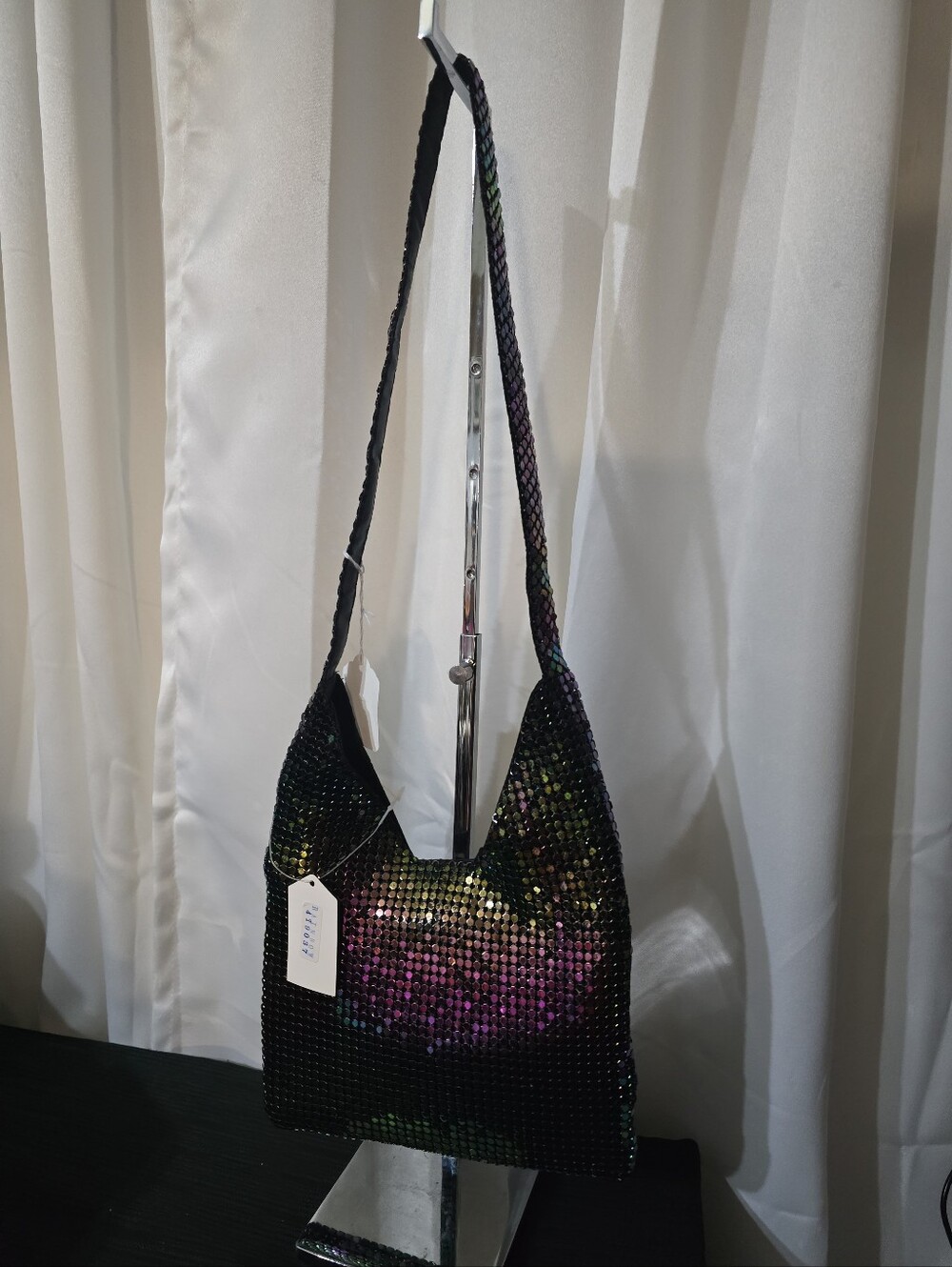 NWT TIANNI Vintage Iridescent Black Metal Mesh Hobo Bag